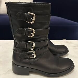 Aquatalia women’s black 4 Buckle Moto boots size 6 1/2